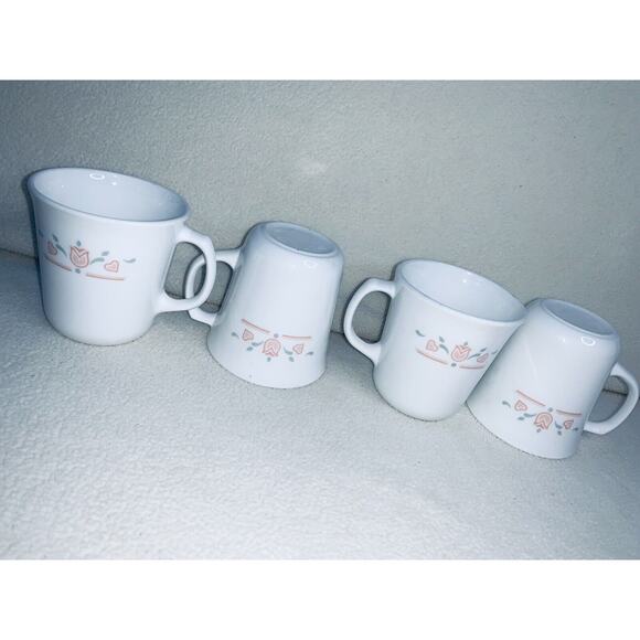 Set of 4 Corning Dutch Lattice Coffee Mug Vintage Coffee Cup s Tulip Heart USA - Picture 3 of 8